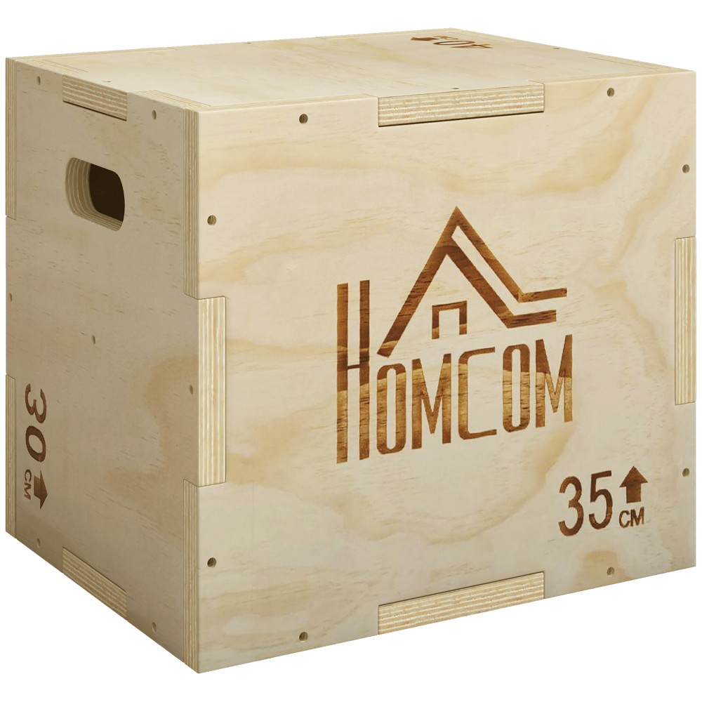 3-σε-1 Plyo Box Ξύλινο Plyometric Jump Box με 3 λαβές Jump Height 40,5 x 35,5 x 30,5 cm Φυσικό ξύλο