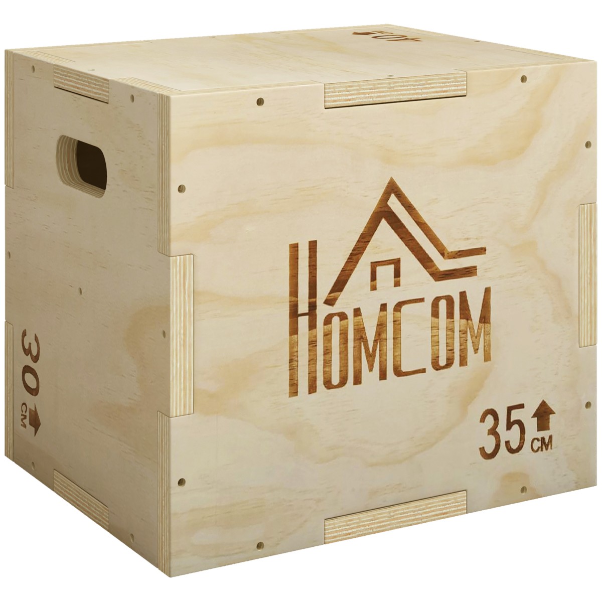 3-σε-1 Plyo Box Ξύλινο Plyometric Jump Box με 3 λαβές Jump Height 40,5 x 35,5 x 30,5 cm Φυσικό ξύλο
