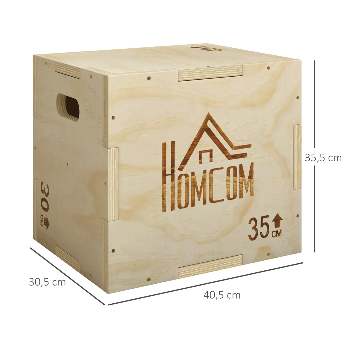 3-σε-1 Plyo Box Ξύλινο Plyometric Jump Box με 3 λαβές Jump Height 40,5 x 35,5 x 30,5 cm Φυσικό ξύλο