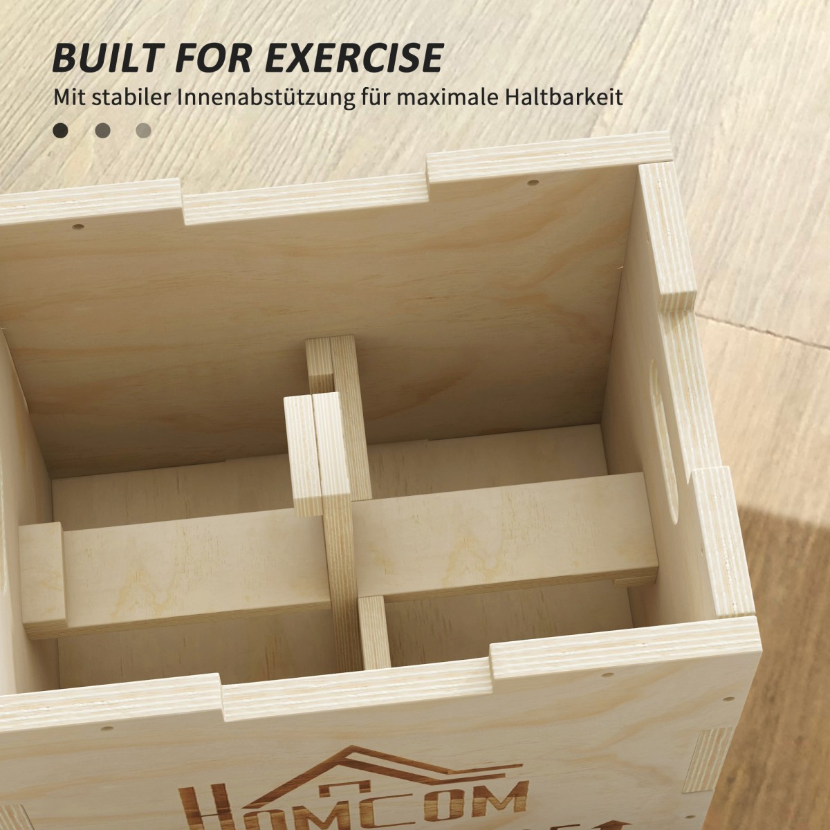 3-σε-1 Plyo Box Ξύλινο Plyometric Jump Box με 3 λαβές Jump Height 40,5 x 35,5 x 30,5 cm Φυσικό ξύλο