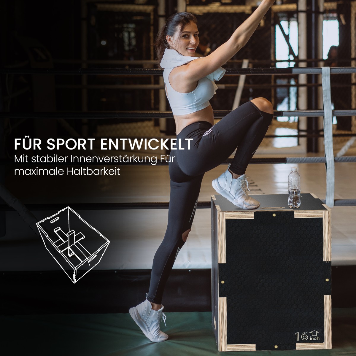 Plyo-Box/Sprungbox, στιβαρό, 40,5 x 35,5 x 30,5 cm, Schwarz, Griff 10x3,5 cm, bis 120 kg