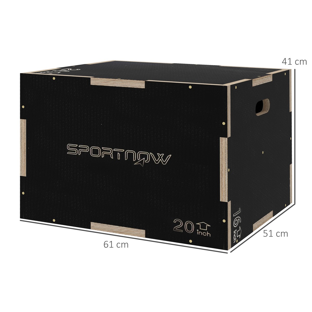Plyo-Box/Sprungbox, στιβαρό, 61 x 51 x 41 cm, Schwarz, Griff 10x3,5 cm, bis 120 kg