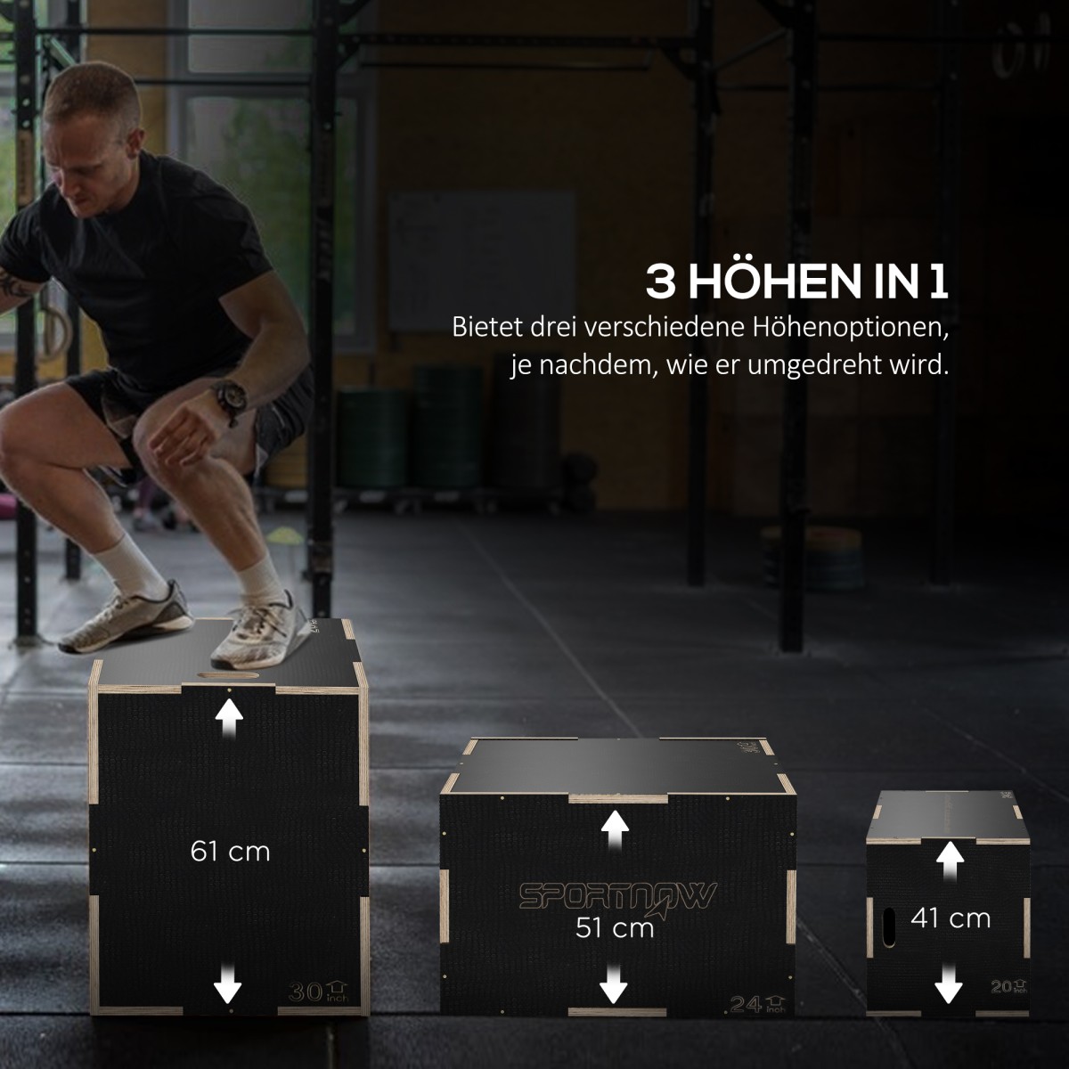 Plyo-Box/Sprungbox, στιβαρό, 61 x 51 x 41 cm, Schwarz, Griff 10x3,5 cm, bis 120 kg