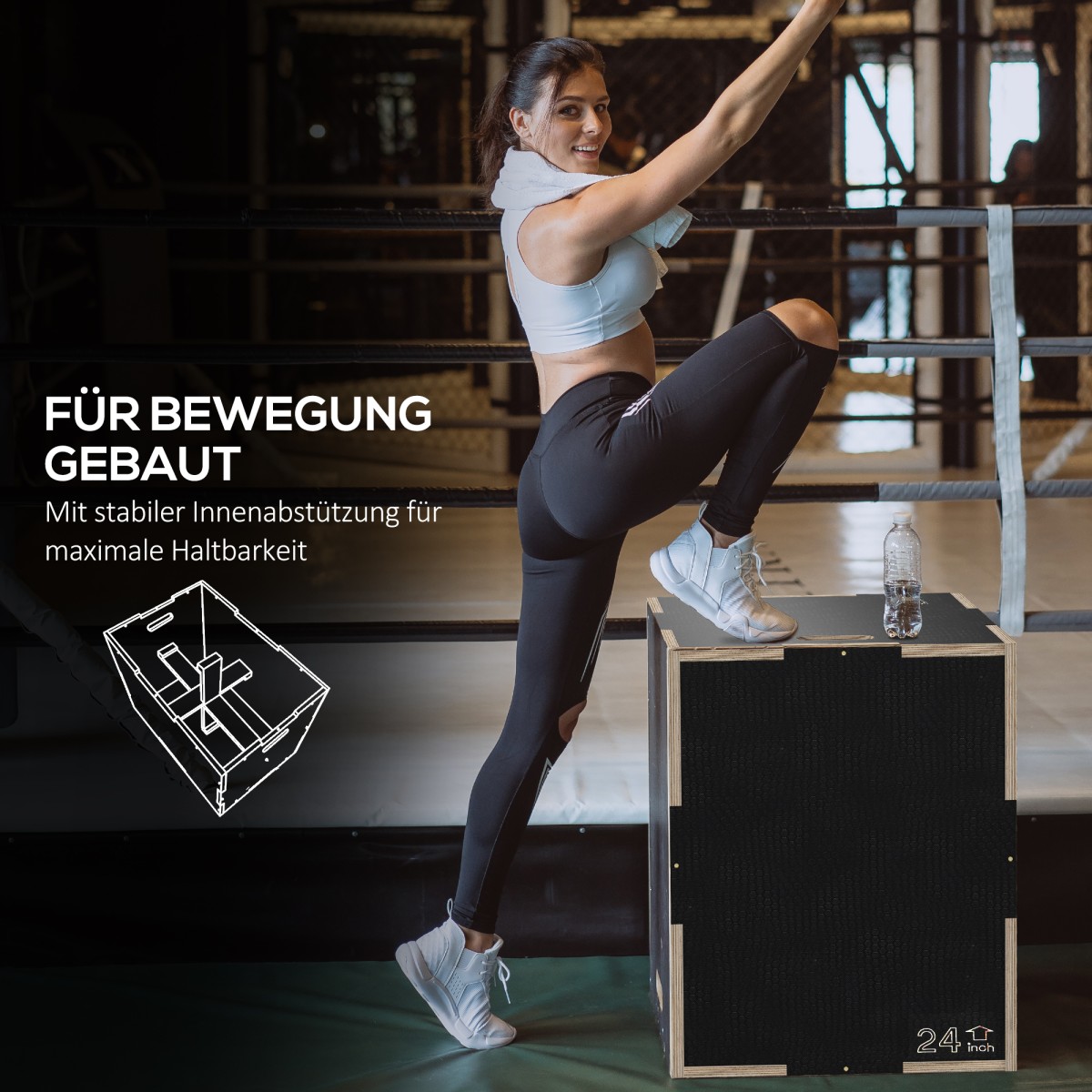 Plyo-Box/Sprungbox, στιβαρό, 61 x 51 x 41 cm, Schwarz, Griff 10x3,5 cm, bis 120 kg