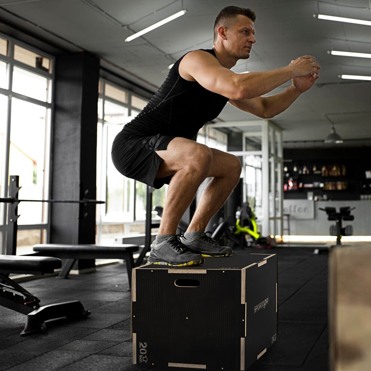 Plyo-Box/Sprungbox, στιβαρό, 76x61x51 cm, Schwarz, Griff 10x3,5 cm, bis 120 kg
