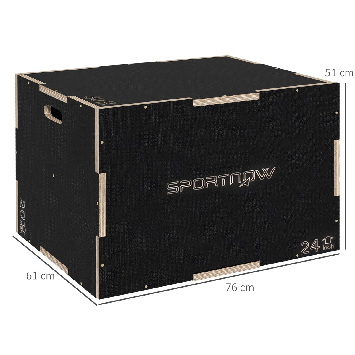 Plyo-Box/Sprungbox, στιβαρό, 76x61x51 cm, Schwarz, Griff 10x3,5 cm, bis 120 kg