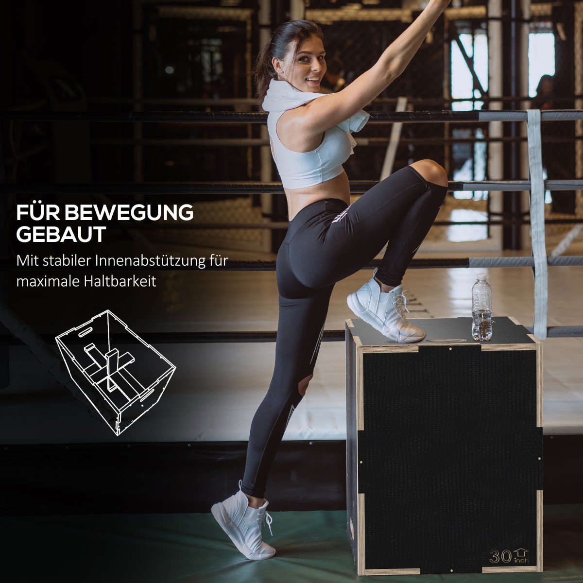 Plyo-Box/Sprungbox, στιβαρό, 76x61x51 cm, Schwarz, Griff 10x3,5 cm, bis 120 kg