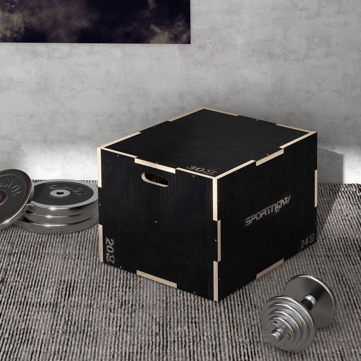 Plyo-Box/Sprungbox, στιβαρό, 76x61x51 cm, Schwarz, Griff 10x3,5 cm, bis 120 kg