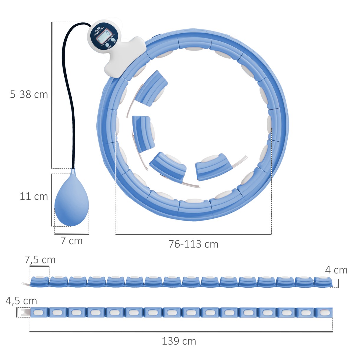 Έξυπνο Hula Hoop για ενήλικες με πάγκο 16 κόμβων (76-113 cm) γαλάζιο