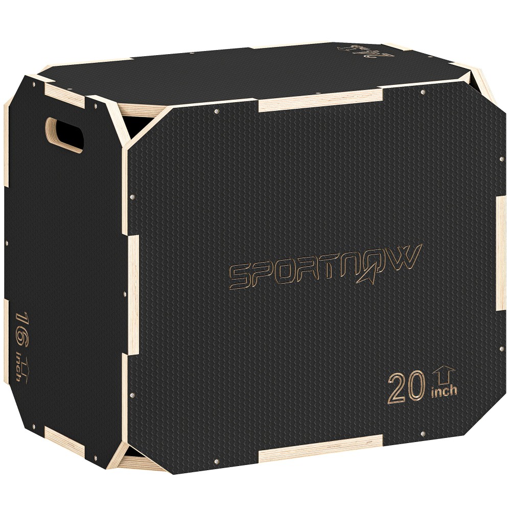 3-σε-1 plyo box, jump box με ανοίγματα λαβής, για γυμναστική στο σπίτι και υπαίθριες προπονήσεις, 3 ύψη άλματος, ξύλο, μαύρο