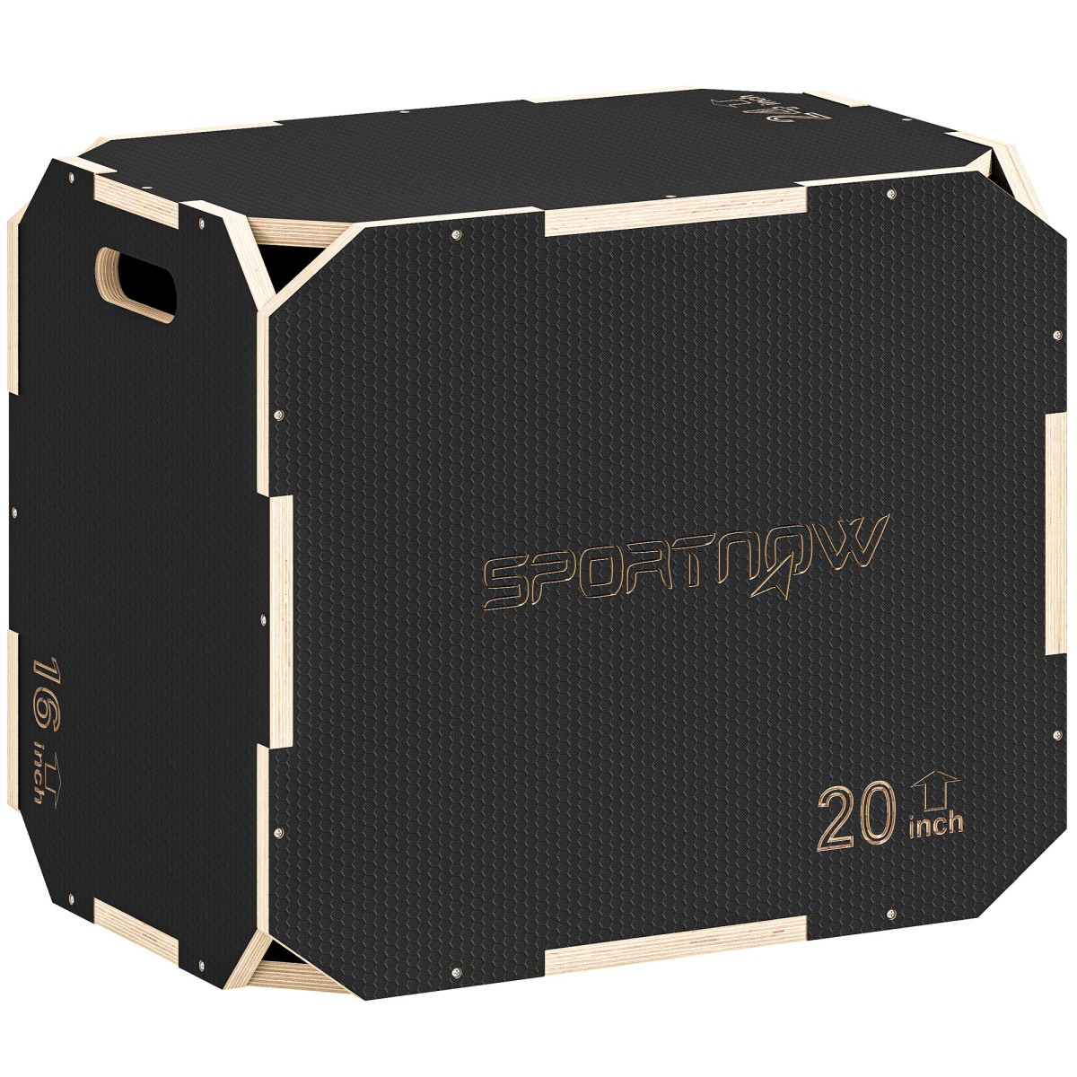 3-σε-1 plyo box, jump box με ανοίγματα λαβής, για γυμναστική στο σπίτι και υπαίθριες προπονήσεις, 3 ύψη άλματος, ξύλο, μαύρο