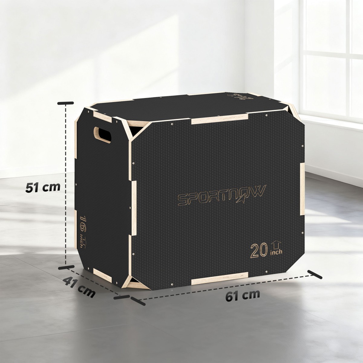 3-σε-1 plyo box, jump box με ανοίγματα λαβής, για γυμναστική στο σπίτι και υπαίθριες προπονήσεις, 3 ύψη άλματος, ξύλο, μαύρο