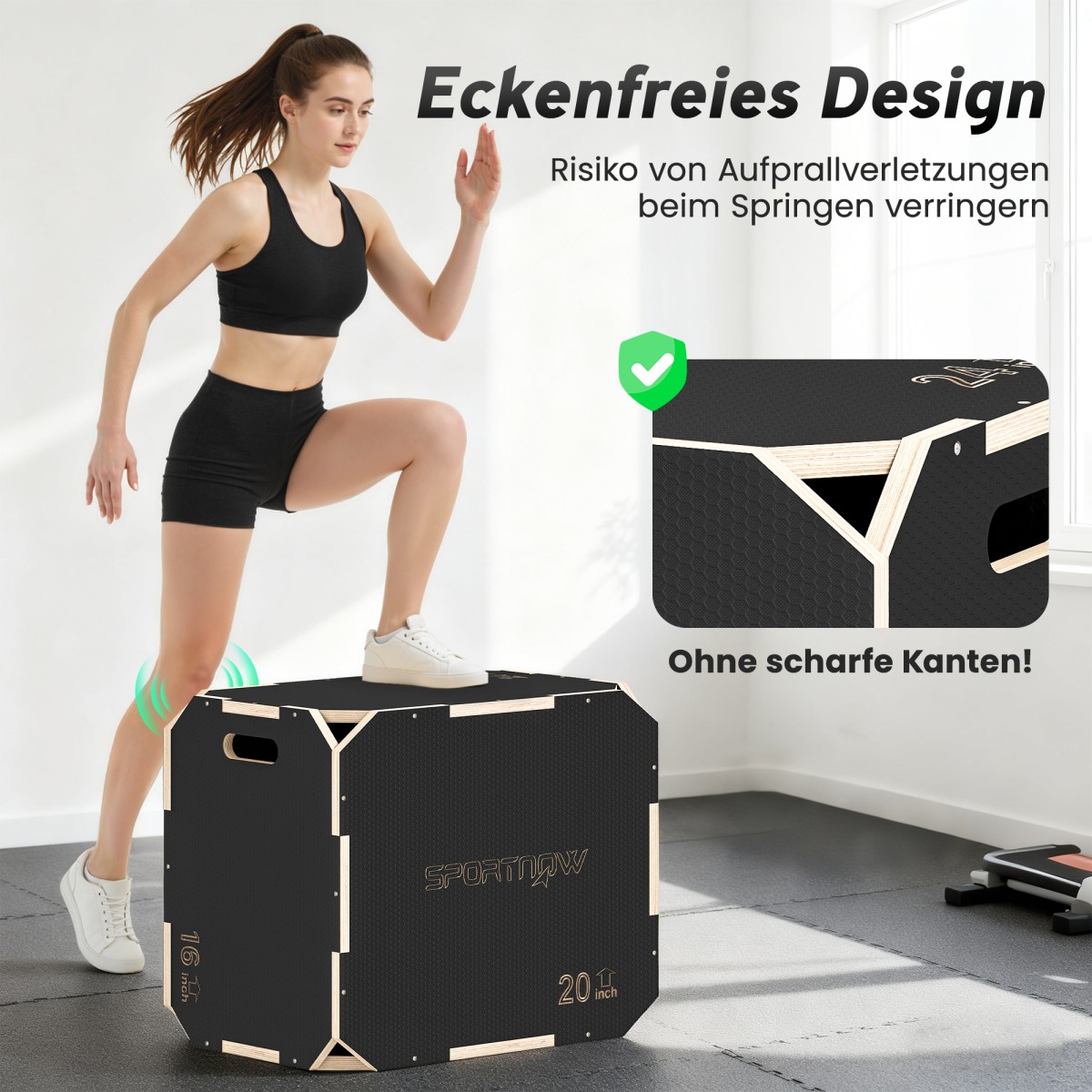 3-σε-1 plyo box, jump box με ανοίγματα λαβής, για γυμναστική στο σπίτι και υπαίθριες προπονήσεις, 3 ύψη άλματος, ξύλο, μαύρο