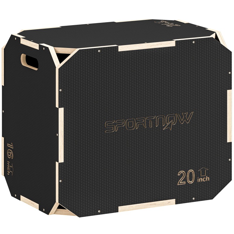 3-σε-1 plyo box, jump box με ανοίγματα λαβής, για γυμναστική στο σπίτι και υπαίθριες προπονήσεις, 3 ύψη άλματος, ξύλο, μαύρο
