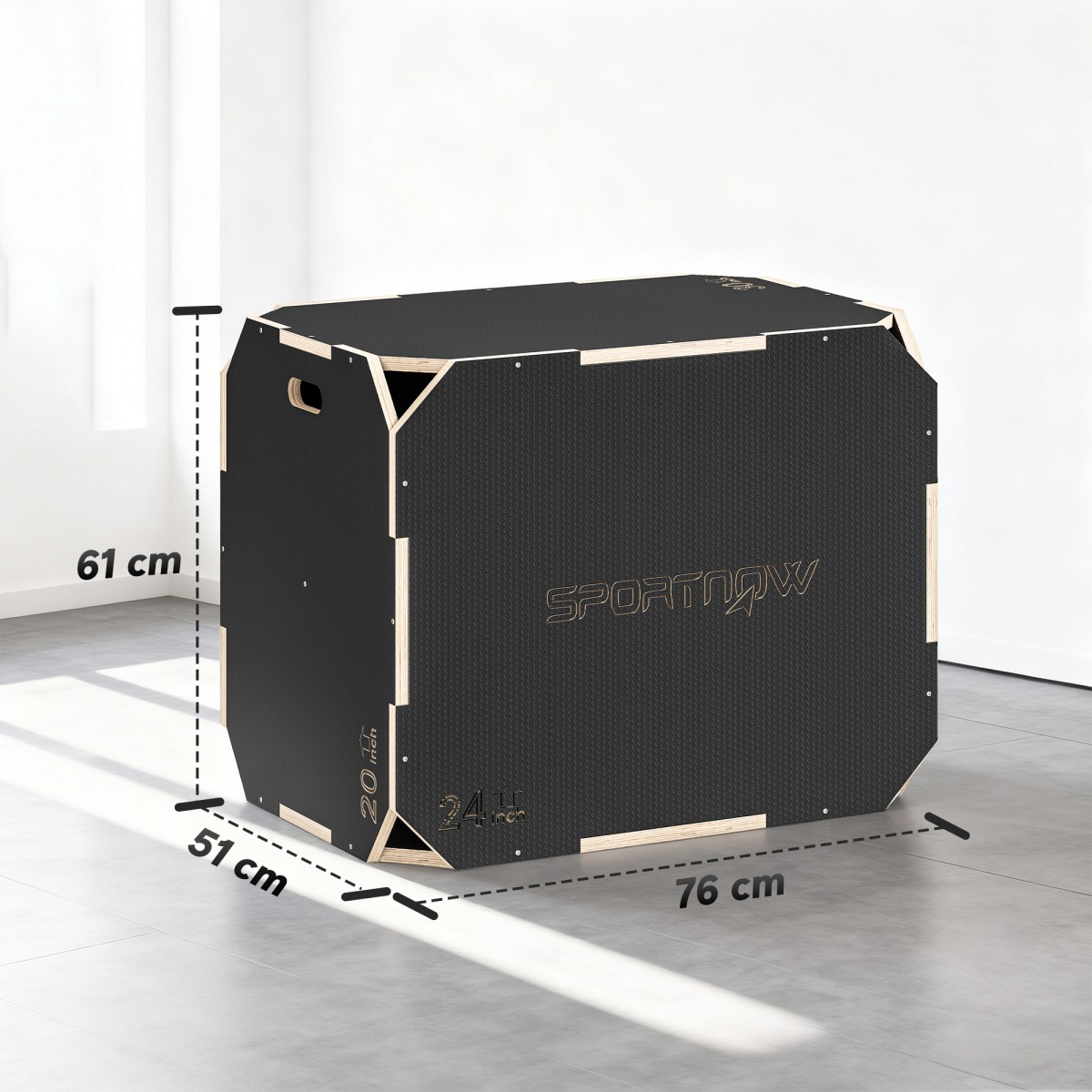3-σε-1 plyo box, jump box με ανοίγματα λαβής, για γυμναστική στο σπίτι και υπαίθριες προπονήσεις, 3 ύψη άλματος, ξύλο, μαύρο