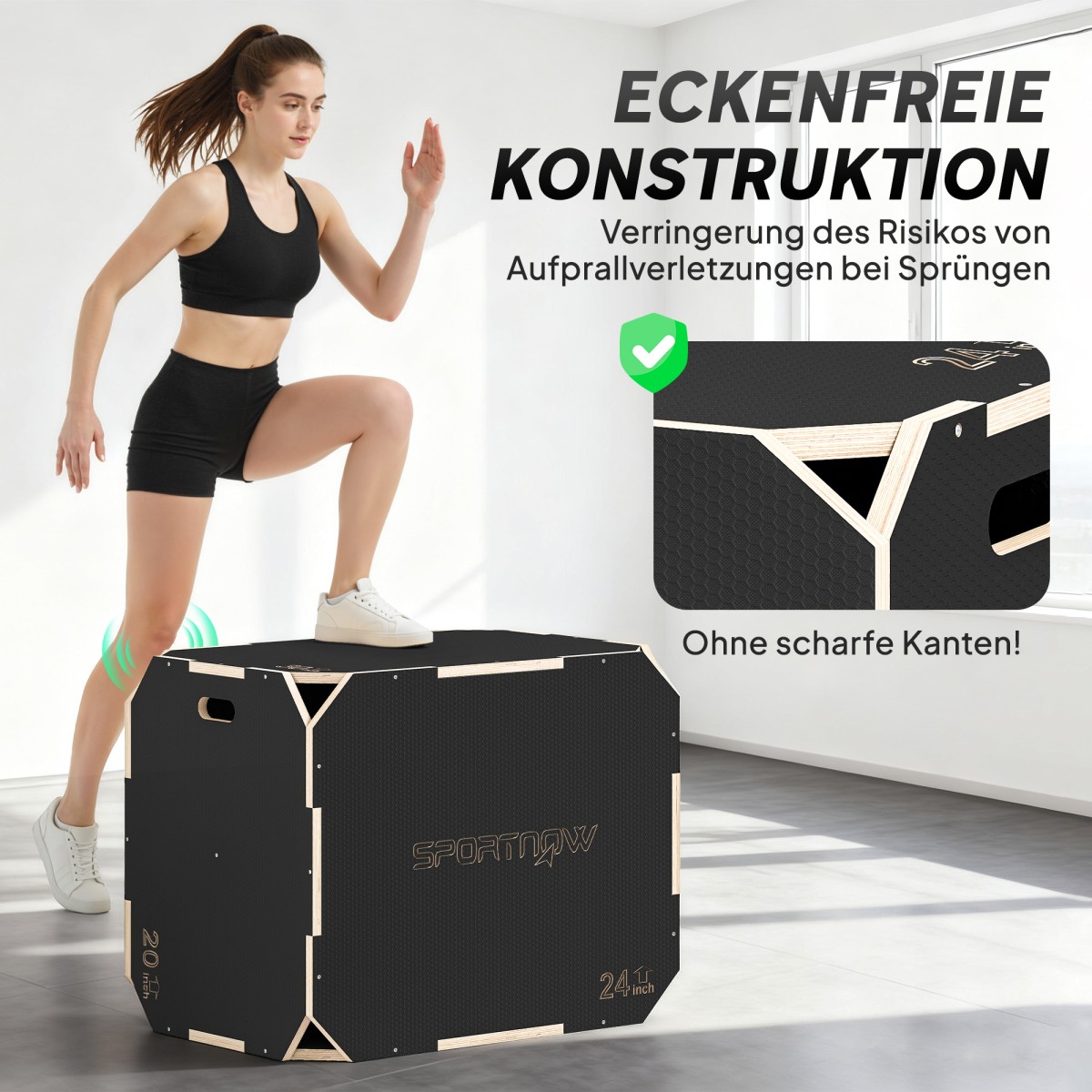 3-σε-1 plyo box, jump box με ανοίγματα λαβής, για γυμναστική στο σπίτι και υπαίθριες προπονήσεις, 3 ύψη άλματος, ξύλο, μαύρο