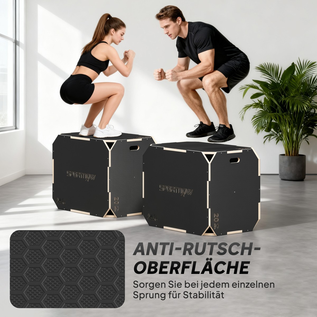3-σε-1 plyo box, jump box με ανοίγματα λαβής, για γυμναστική στο σπίτι και υπαίθριες προπονήσεις, 3 ύψη άλματος, ξύλο, μαύρο