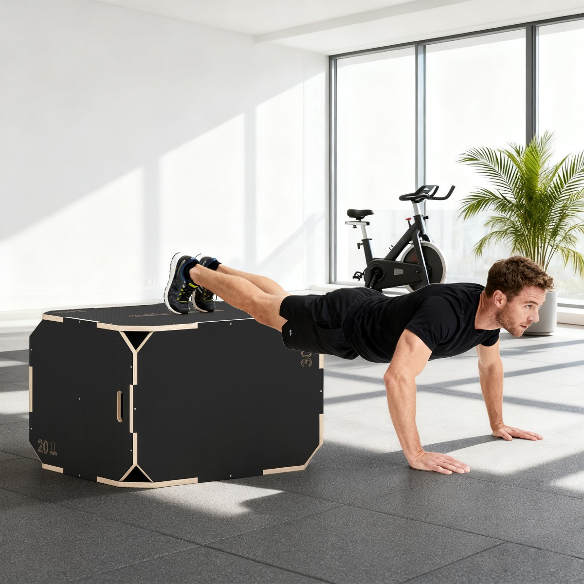 3-σε-1 plyo box, jump box με ανοίγματα λαβής, για γυμναστική στο σπίτι και υπαίθριες προπονήσεις, 3 ύψη άλματος, ξύλο, μαύρο