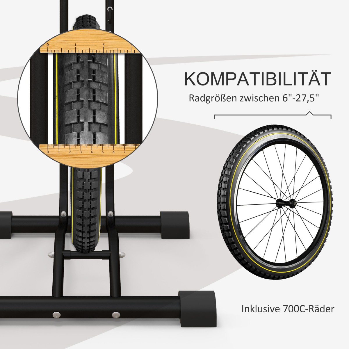 Βάση ποδηλάτου, κάθετη/οριζόντια, για 24-29", 700c, 41 x 41 x 76-121 cm, ατσάλι, μαύρο