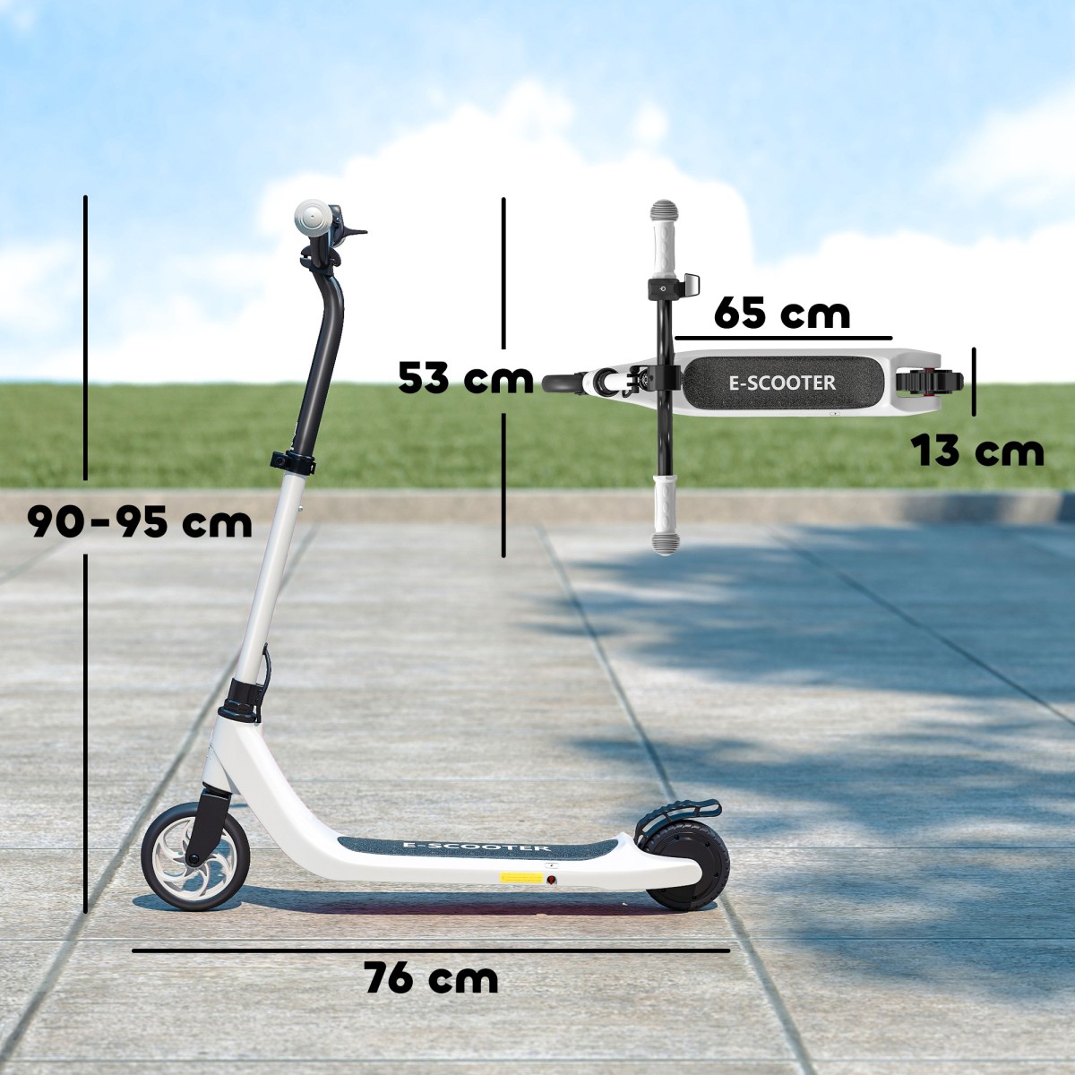 E-scooter, ηλεκτρικό kick scooter, αυτονομία 6 km, ηλικίας 6 ετών και άνω, ατσάλινο πλαίσιο, μαύρο+άσπρο, 76 x 53 x 95 cm