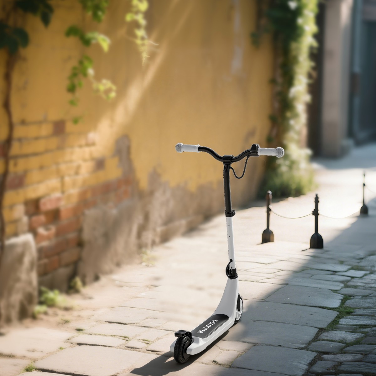 E-scooter, ηλεκτρικό kick scooter, αυτονομία 6 km, ηλικίας 6 ετών και άνω, ατσάλινο πλαίσιο, μαύρο+άσπρο, 76 x 53 x 95 cm