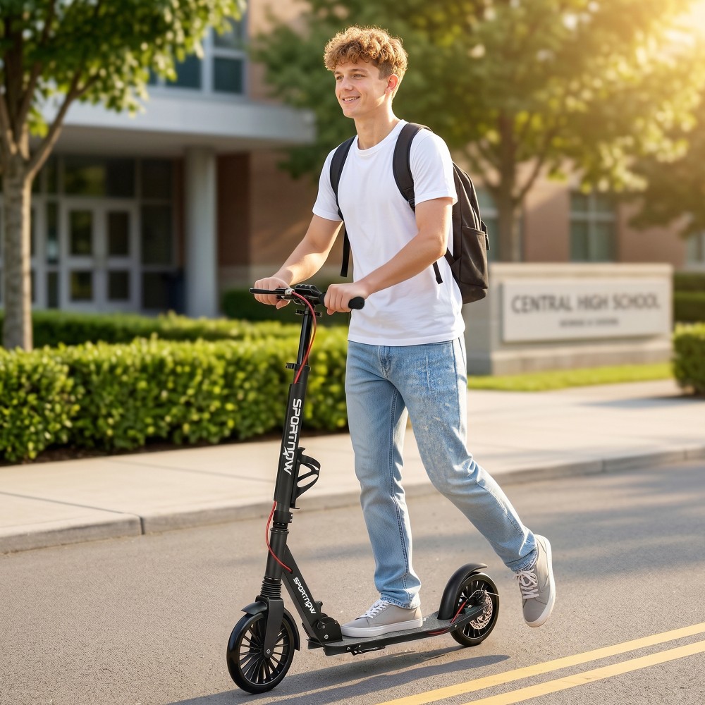 City scooter αλουμινίου ρυθμιζόμενο ύψος & αναδιπλούμενο σκούτερ με τροχούς PU 200 mm ABEC-7 ρουλεμάν διπλού συστήματος φρένων