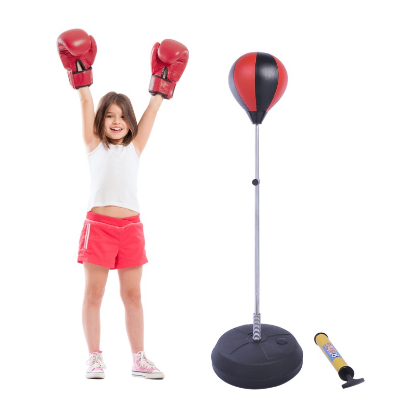 Σετ μπαλάκια διάτρησης σετ προπόνησης standing box 125/131/138/145cm ρυθμιζόμενο ύψος με 1 ζευγάρι γάντια 1 αντλία κατάλληλη για επαγγελματίες και αρχάριους κόκκινο