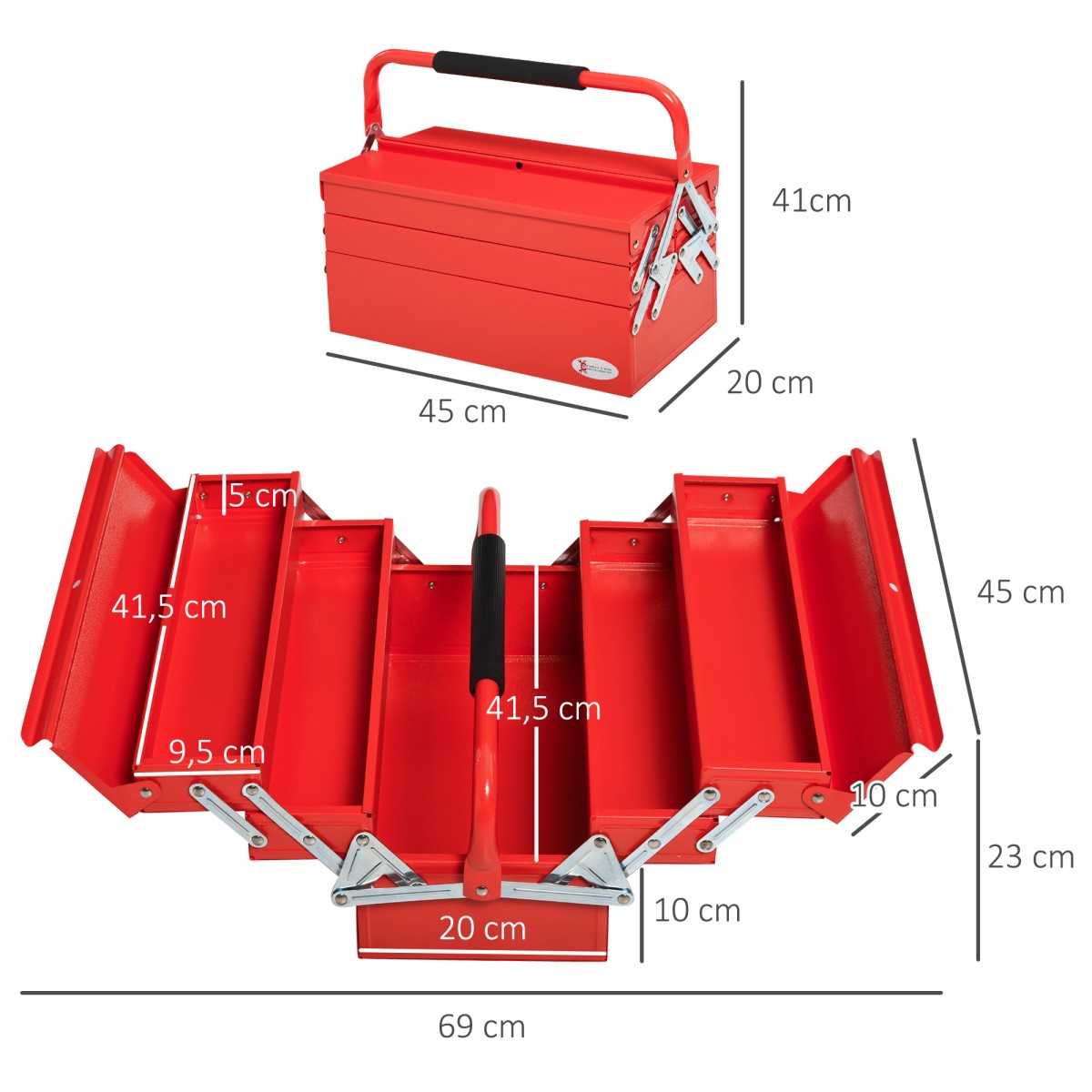 Εργαλειοθήκη με 5 θήκες 45 x 20 x 34,5 cm ατσάλι κόκκινο