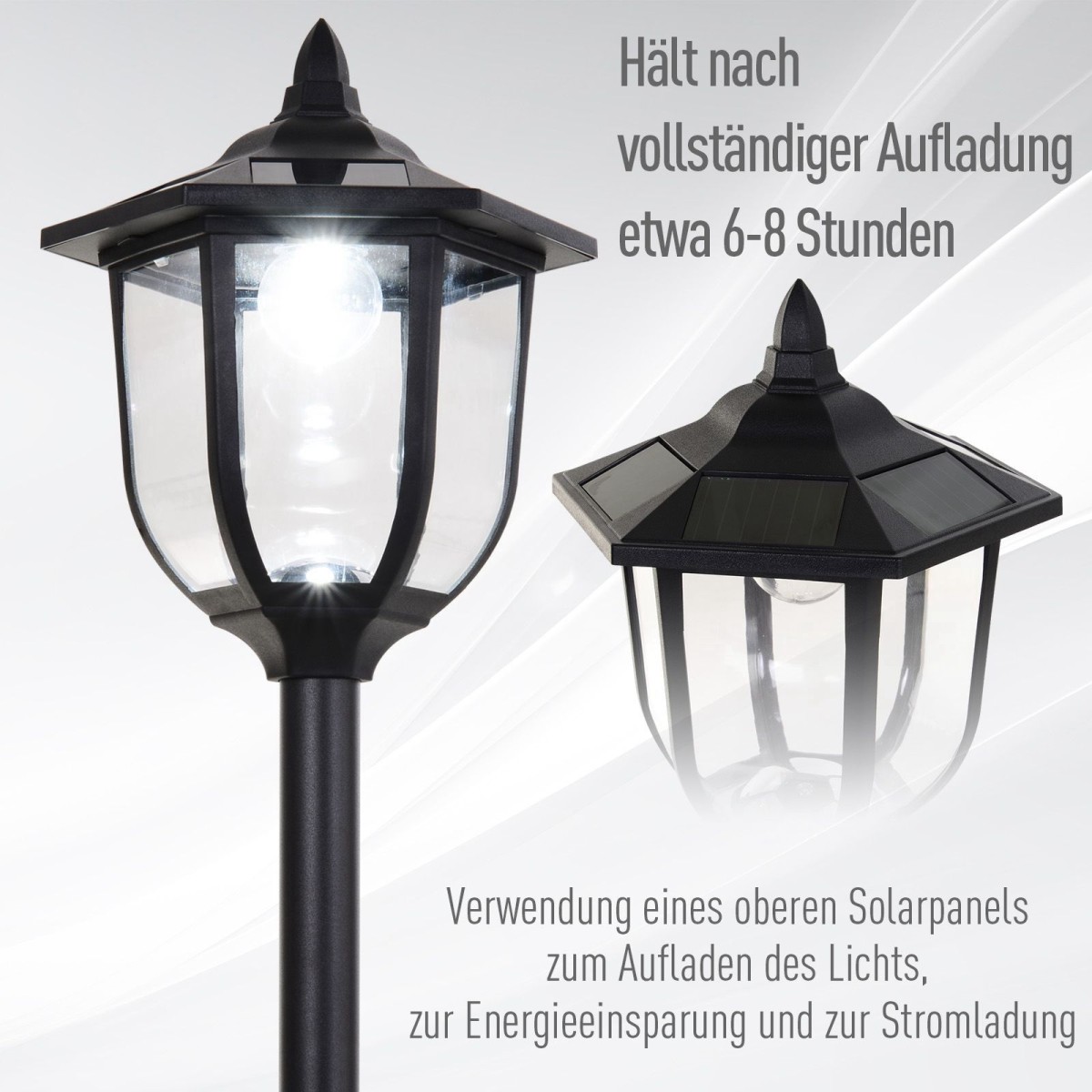 Ηλιακό φανάρι κήπου LED, πλαστικό φανάρι, φωτιστικό εξωτερικού χώρου για εσωτερική και εξωτερική χρήση, ύψος 177 cm, φωτιστικό κήπου, 30/60 lumens, για διακόσμηση μπαλκονιού κήπου μαύρο