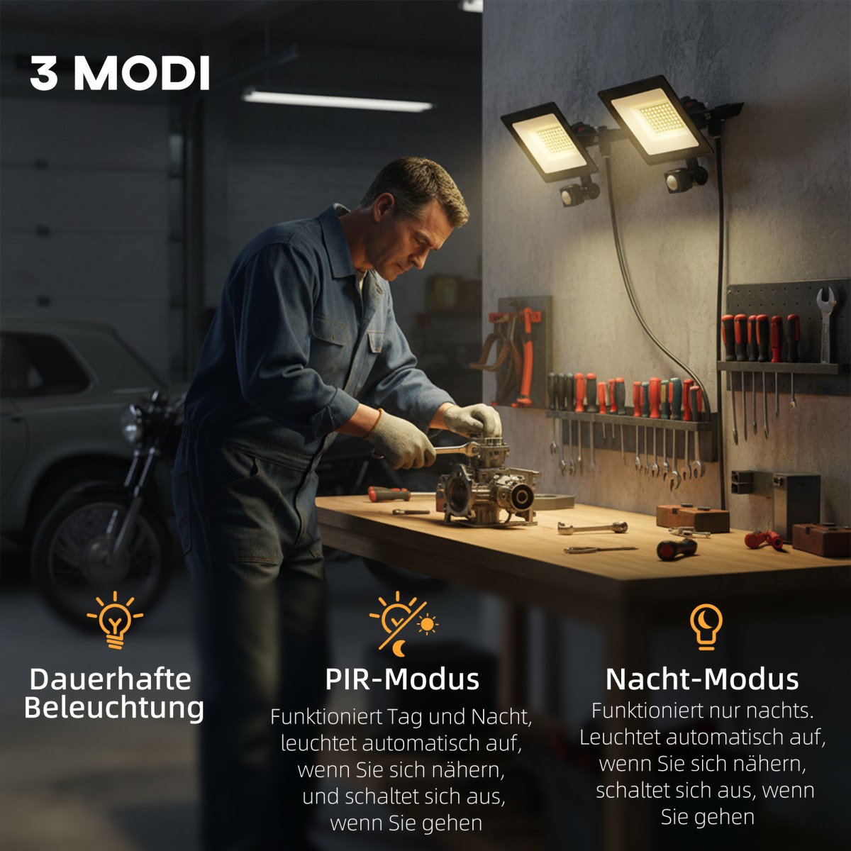 Φωτιστικό εργασίας 50W, ρυθμιζόμενο, 3 modes, αλουμίνιο, ευέλικτη χρήση, μαύρο