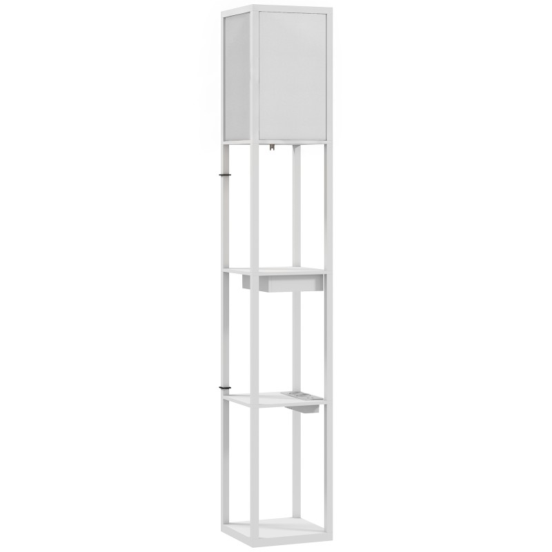 Φωτιστικό δαπέδου με ράφι 3 επιπέδων, ποδοδιακόπτης, θύρες USB, MDF, λευκό
