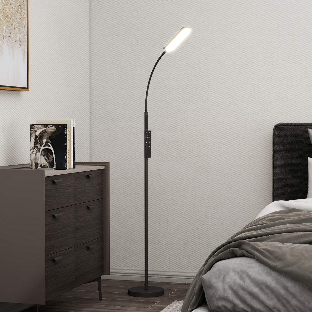 Φωτιστικό δαπέδου LED, 5 λειτουργίες, λειτουργία μνήμης, ρυθμιζόμενη φωτεινότητα, ατσάλι, μαύρο