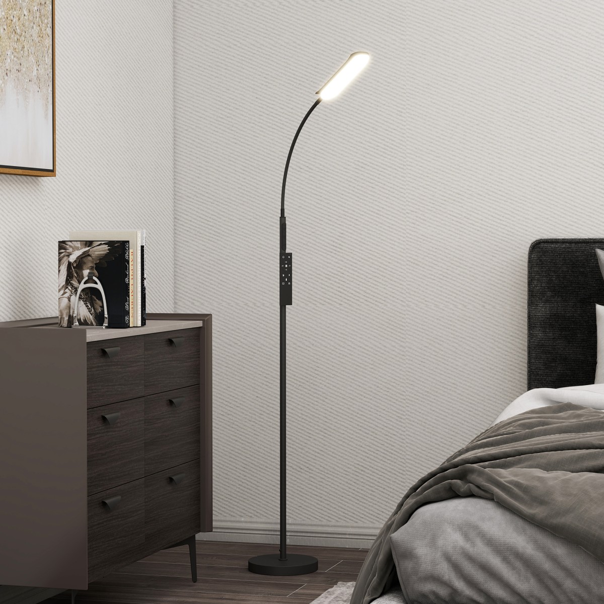 Φωτιστικό δαπέδου LED, 5 λειτουργίες, λειτουργία μνήμης, ρυθμιζόμενη φωτεινότητα, ατσάλι, μαύρο