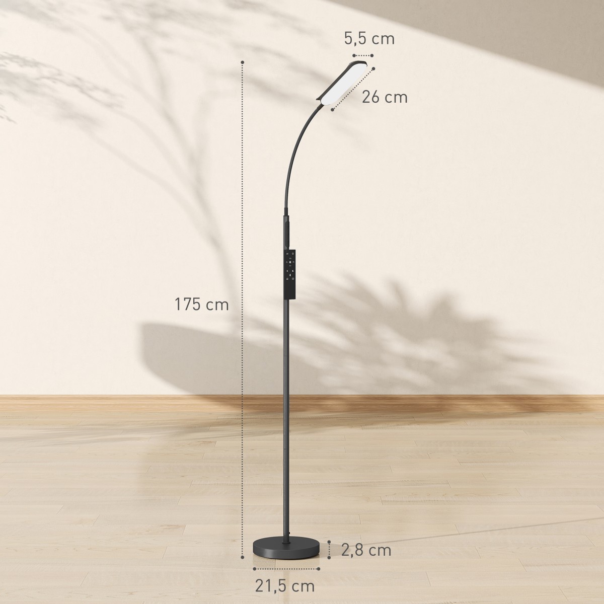 Φωτιστικό δαπέδου LED, 5 λειτουργίες, λειτουργία μνήμης, ρυθμιζόμενη φωτεινότητα, ατσάλι, μαύρο