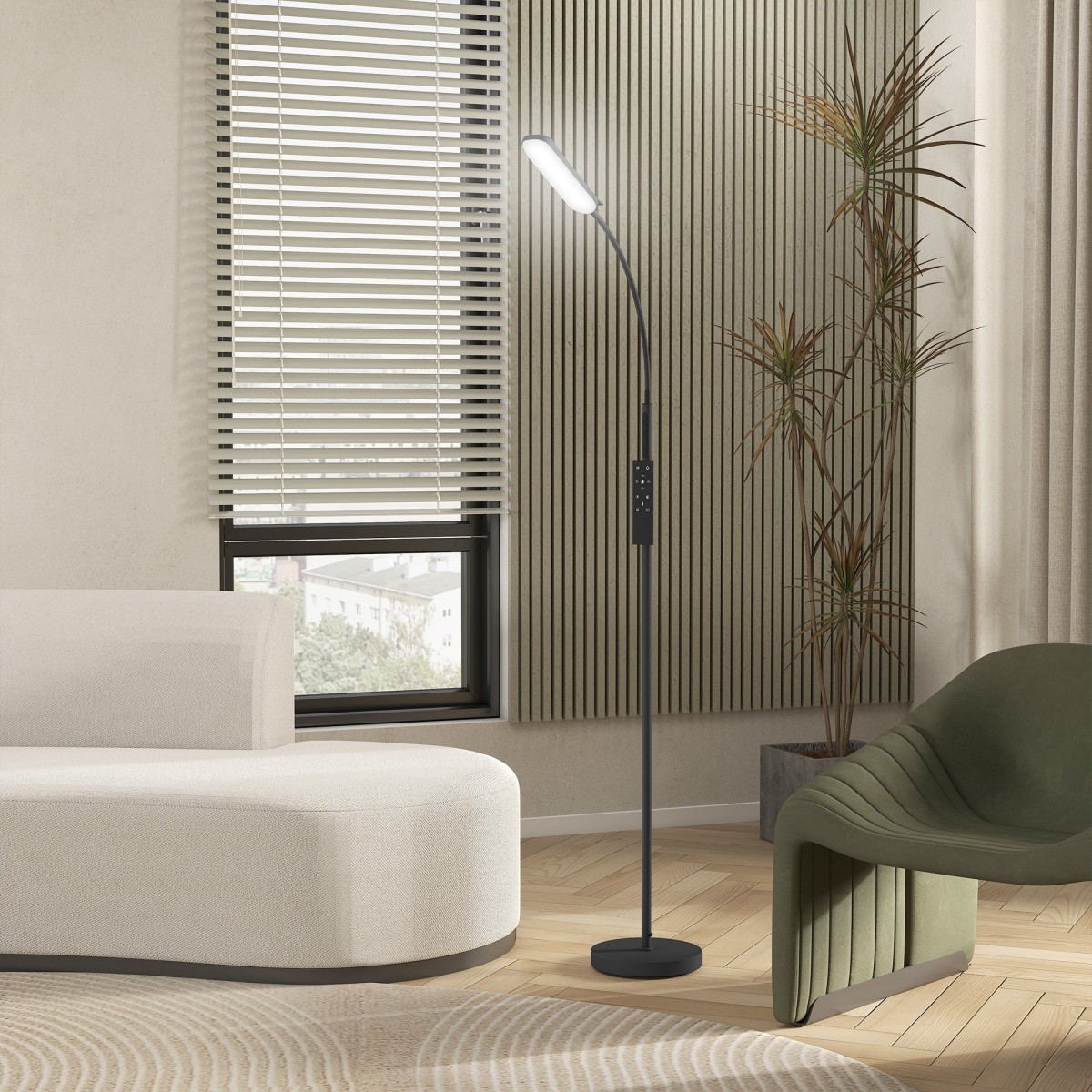 Φωτιστικό δαπέδου LED, 5 λειτουργίες, λειτουργία μνήμης, ρυθμιζόμενη φωτεινότητα, ατσάλι, μαύρο