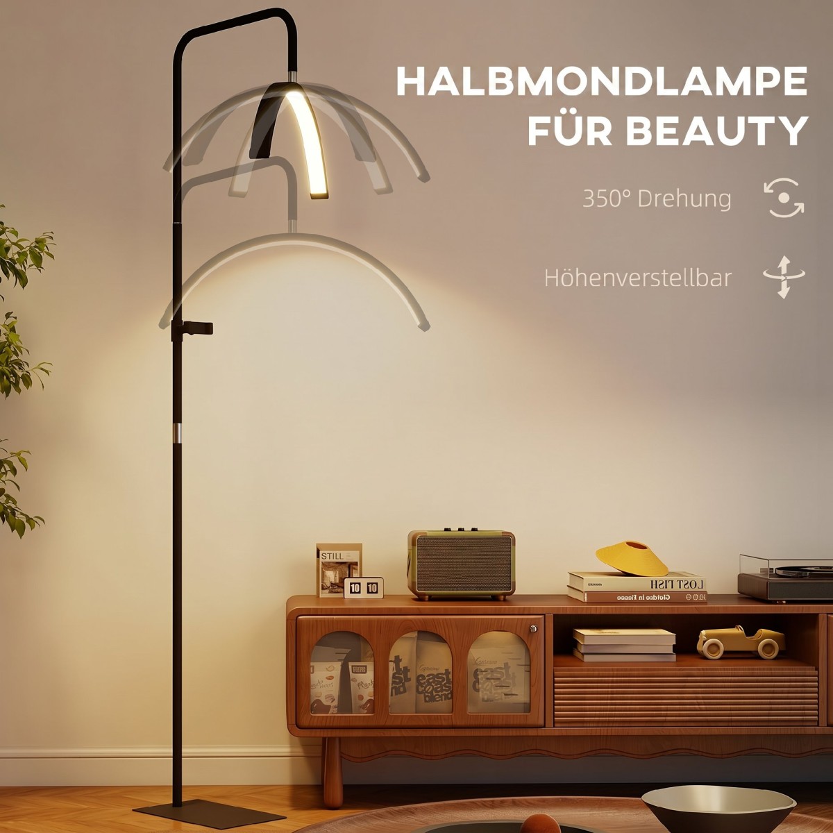 Φωτιστικό βλεφαρίδων LED Half Moon με βάση τηλεφώνου 350° Περιστρεφόμενο δαχτυλίδι ομορφιάς Ανοιχτό ζεστό φωτιστικό με ρυθμιζόμενο ύψος