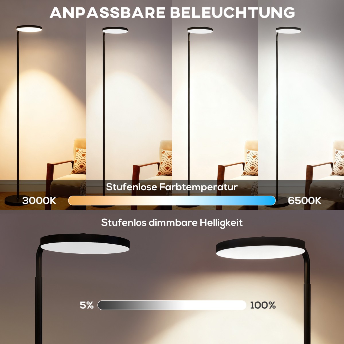Φωτιστικό δαπέδου LED με μαγνητικό τηλεχειριστήριο, ευέλικτο ρυθμιζόμενο, περιστρεφόμενο, μεταλλικό, μαύρο