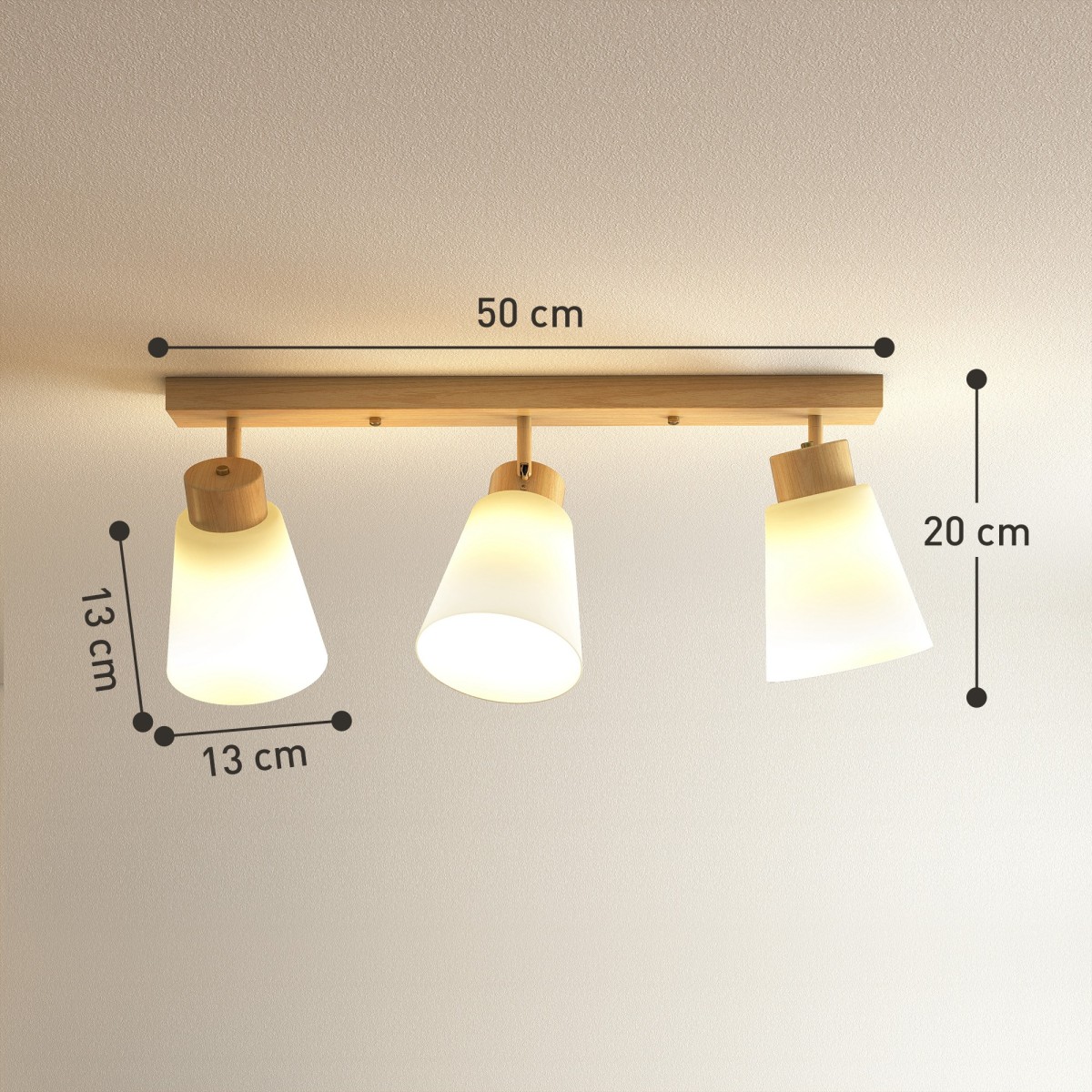 Φωτιστικό οροφής LED 40W φωτιστικό οροφής με διπλή τοποθέτηση και ρυθμιζόμενες κεφαλές 90° με 3 υποδοχές E27 φυσικό ξύλο
