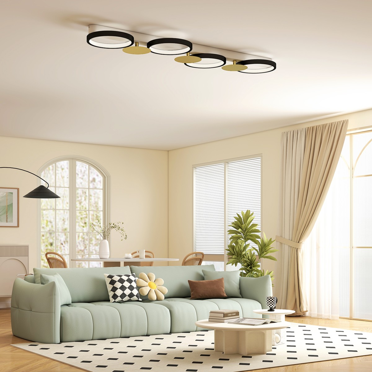 Φωτιστικό οροφής LED 38W 1500LM 3000K-6500K φωτιστικό οροφής φωτιστικό σαλονιού με τηλεχειριστήριο 4 λαμπτήρων μαύρο + χρυσό