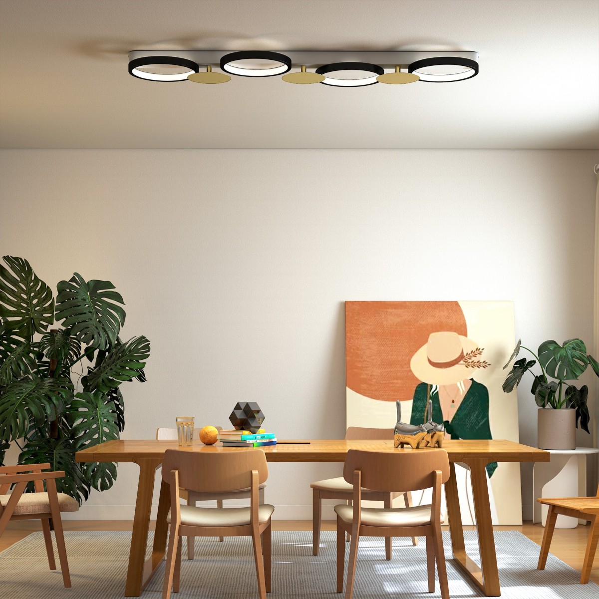 Φωτιστικό οροφής LED 38W 1500LM 3000K-6500K φωτιστικό οροφής φωτιστικό σαλονιού με τηλεχειριστήριο 4 λαμπτήρων μαύρο + χρυσό