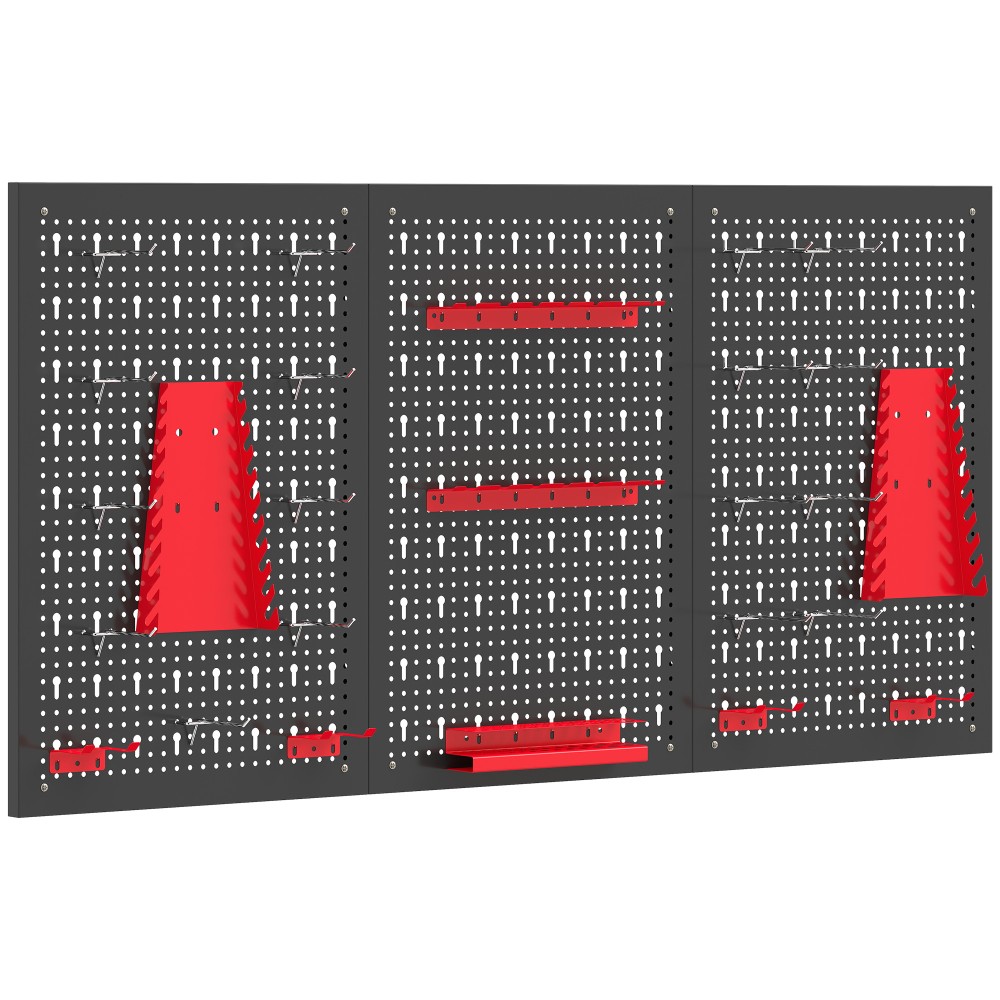 Ράφι τοίχου συστήματος αποθήκευσης 60 x 40 cm, 28 τεμάχια. Ράφι αλεξίπτωτου με θήκες αποθήκευσης γάντζου, ράφι εργαστηρίου, μαύρο+κόκκινο