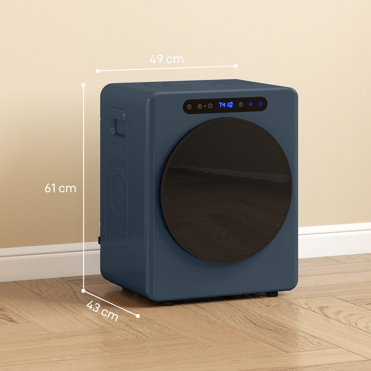 Στεγνωτήριο εξάτμισης 5kg, 1000W Συμπαγές, ανεξάρτητο στεγνωτήριο μπροστινής φόρτωσης με τύμπανο από ανοξείδωτο χάλυβα, χρονοδιακόπτης, μπλε