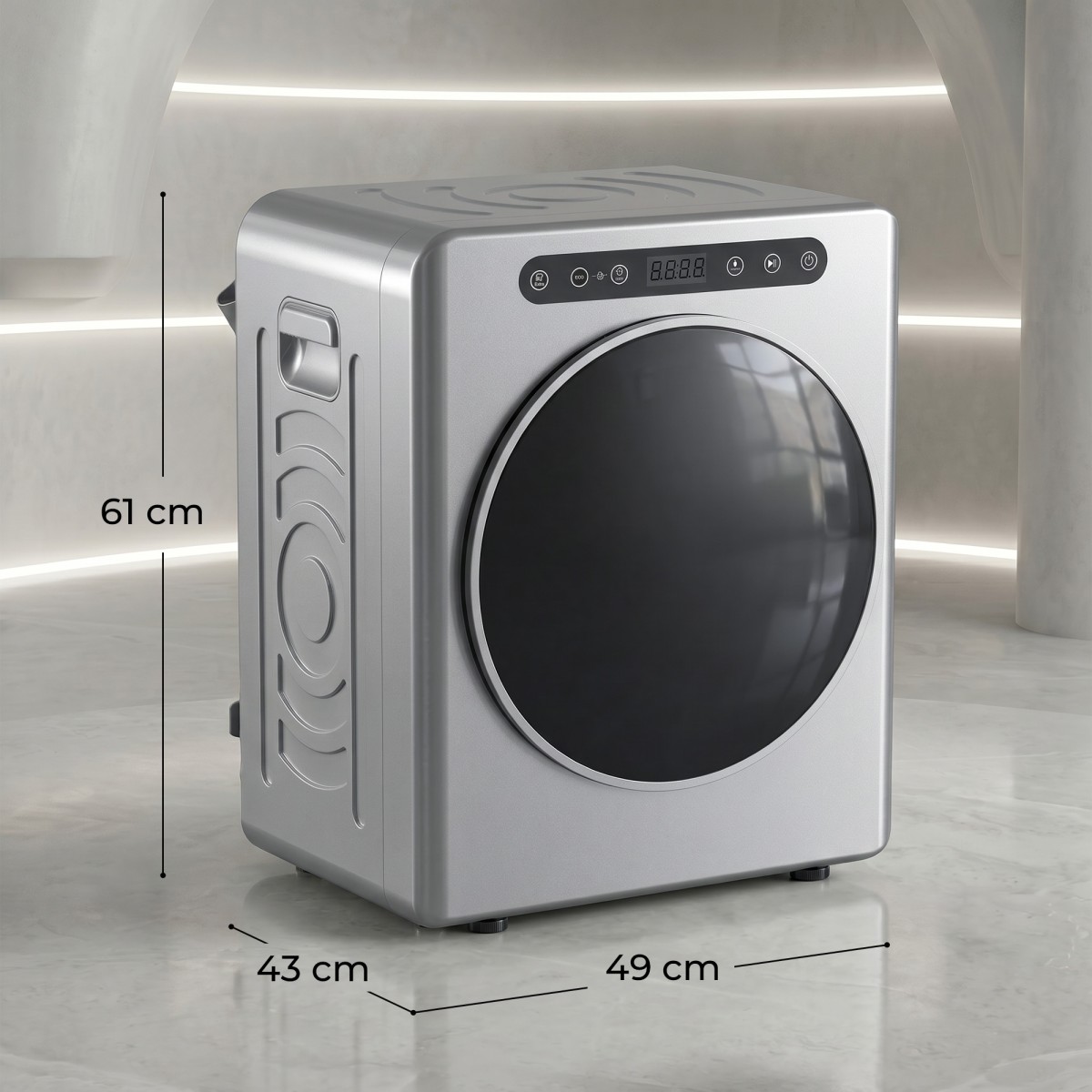 Στεγνωτήριο 5 κιλών εξάτμισης, 1000W Συμπαγές, ανεξάρτητο στεγνωτήριο μπροστινής φόρτωσης με τύμπανο από ανοξείδωτο χάλυβα, χρονοδιακόπτης, ασημί