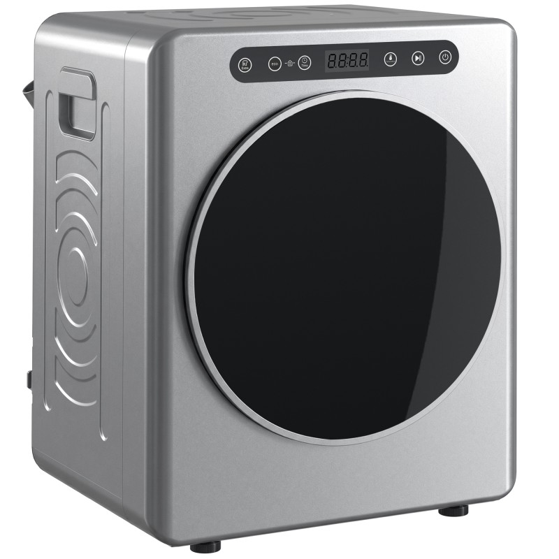 Στεγνωτήριο 5 κιλών εξάτμισης, 1000W Συμπαγές, ανεξάρτητο στεγνωτήριο μπροστινής φόρτωσης με τύμπανο από ανοξείδωτο χάλυβα, χρονοδιακόπτης, ασημί