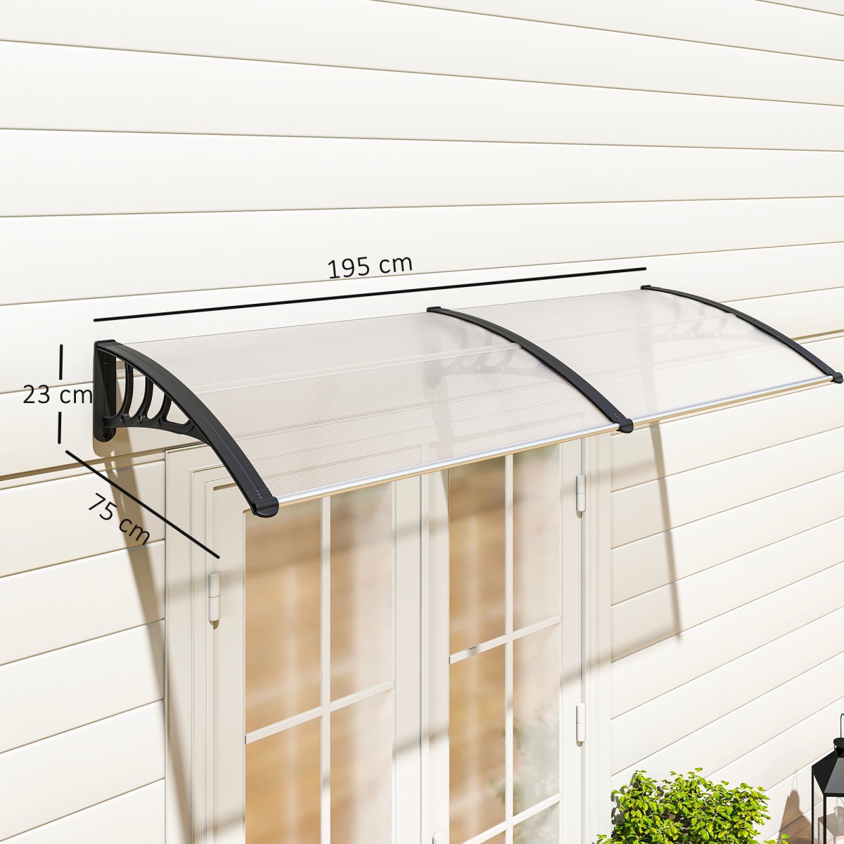 Επιτραπέζιο κουβούκλιο για εξώπορτα 75x195x23 cm κουβούκλιο 5mm πολυανθρακικό αντηλιακό προστασία από βροχή για εξωτερικό αλουμίνιο διάφανο