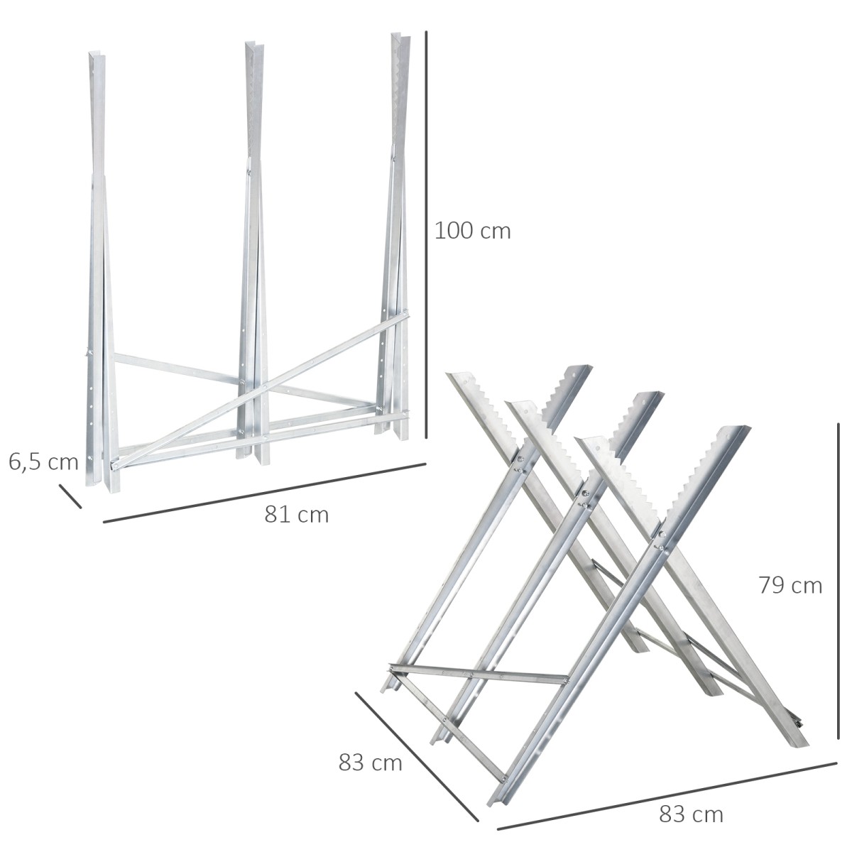 Chainsawhorse sawhorse πτυσσόμενο πλαίσιο πριονιού για καυσόξυλα ασημί μέταλλο 83 x 83 x 79 cm