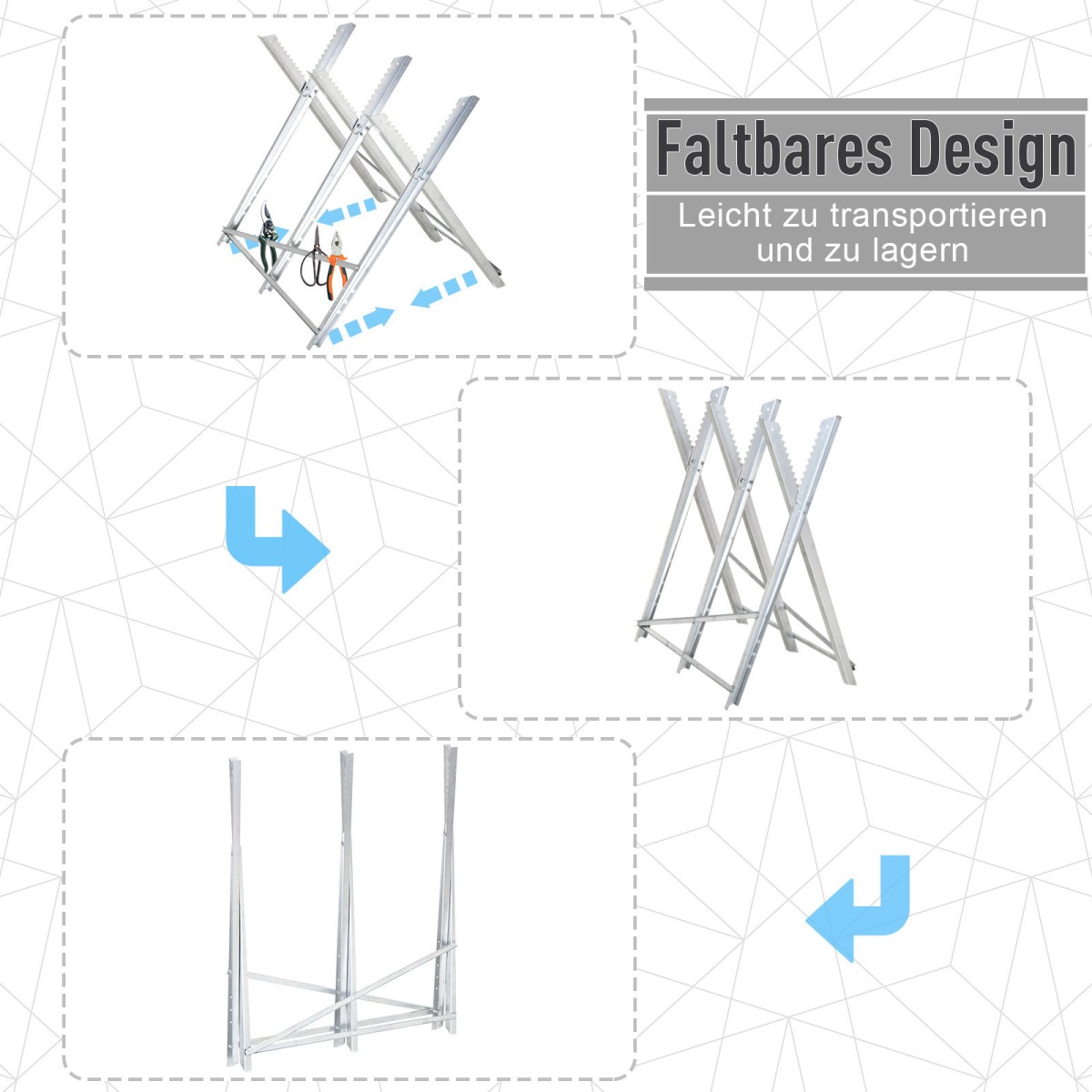 Chainsawhorse sawhorse πτυσσόμενο πλαίσιο πριονιού για καυσόξυλα ασημί μέταλλο 83 x 83 x 79 cm