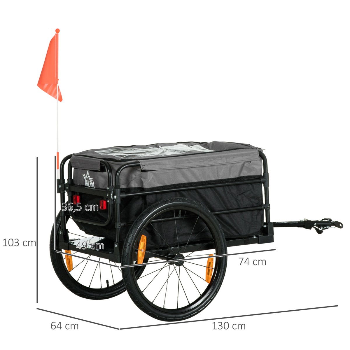 Χειρόκαρο ρυμουλκούμενο φορτίου 130 x 64 x 103 cm ατσάλι μαύρο + γκρι