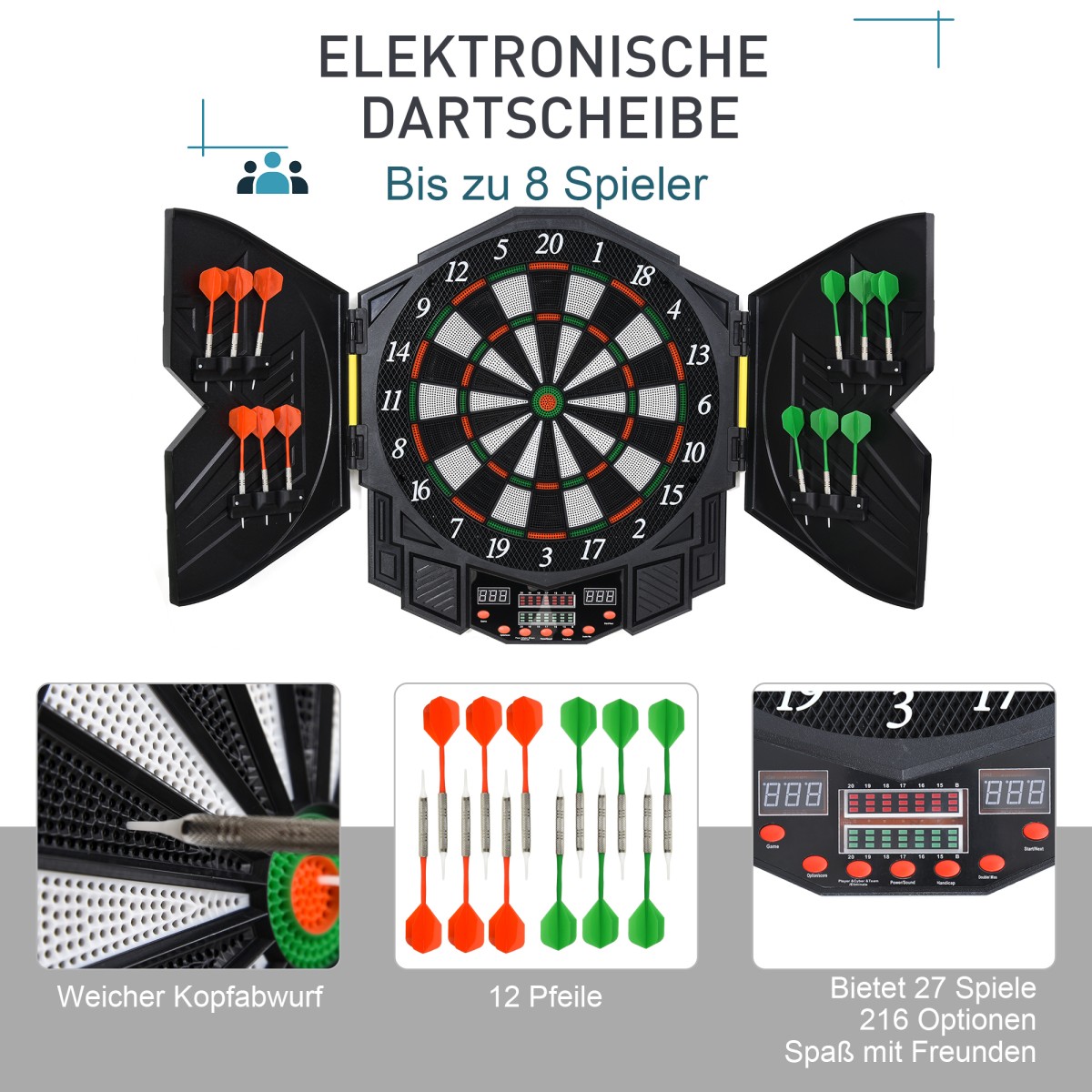 Ηλεκτρονικό βελάκι Dartboard με φωνητικές προτροπές Αγγλικές φωνητικές ενδείξεις LED 12 βελάκια 27 παιχνίδια 216 παραλλαγές Μηχάνημα βελών με πόρτες Σετ βελάκια για έως και 8 παίκτες