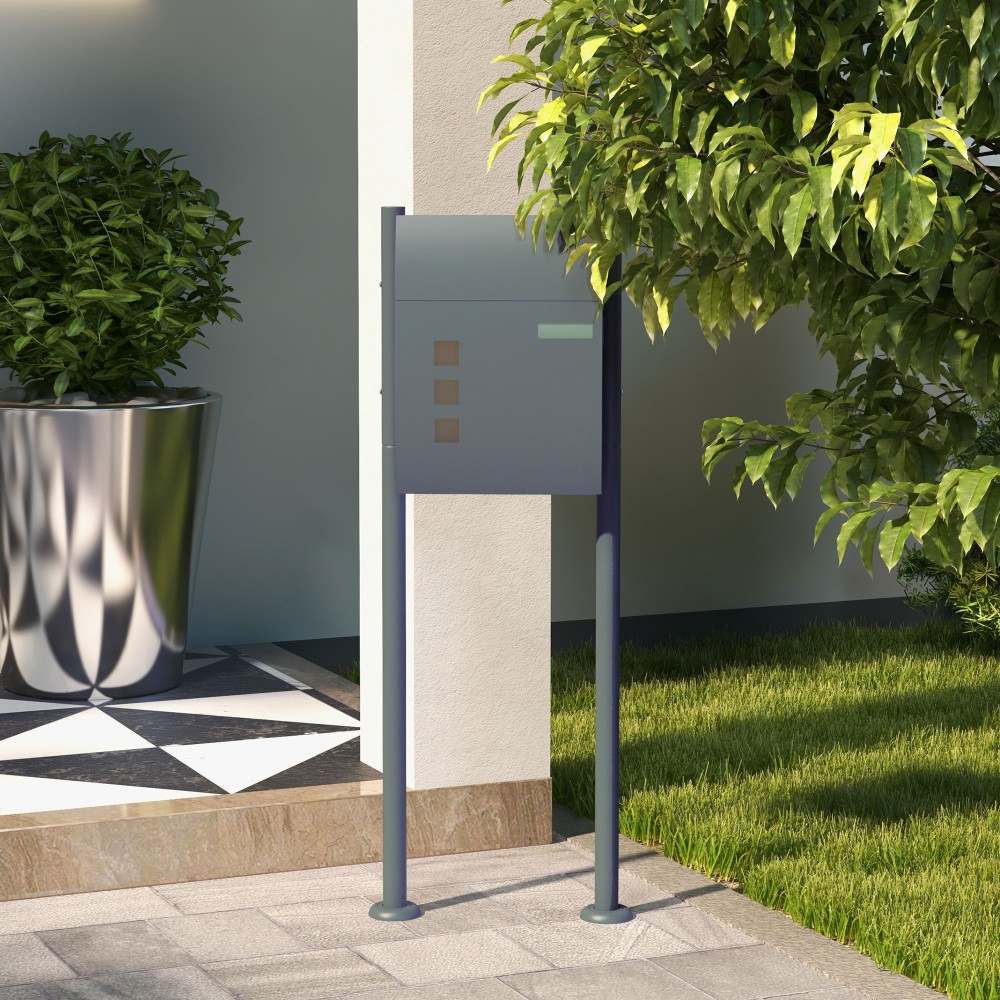 HOMCOM Γραμματοκιβώτιο Ταχυδρομείου, Κλειδαριά, Επιδαπέδιο Γραμματοκιβώτιο, 2 Κλειδιά, Ατσάλι, 44 cm x 15 cm x 114 cm, Γκρι